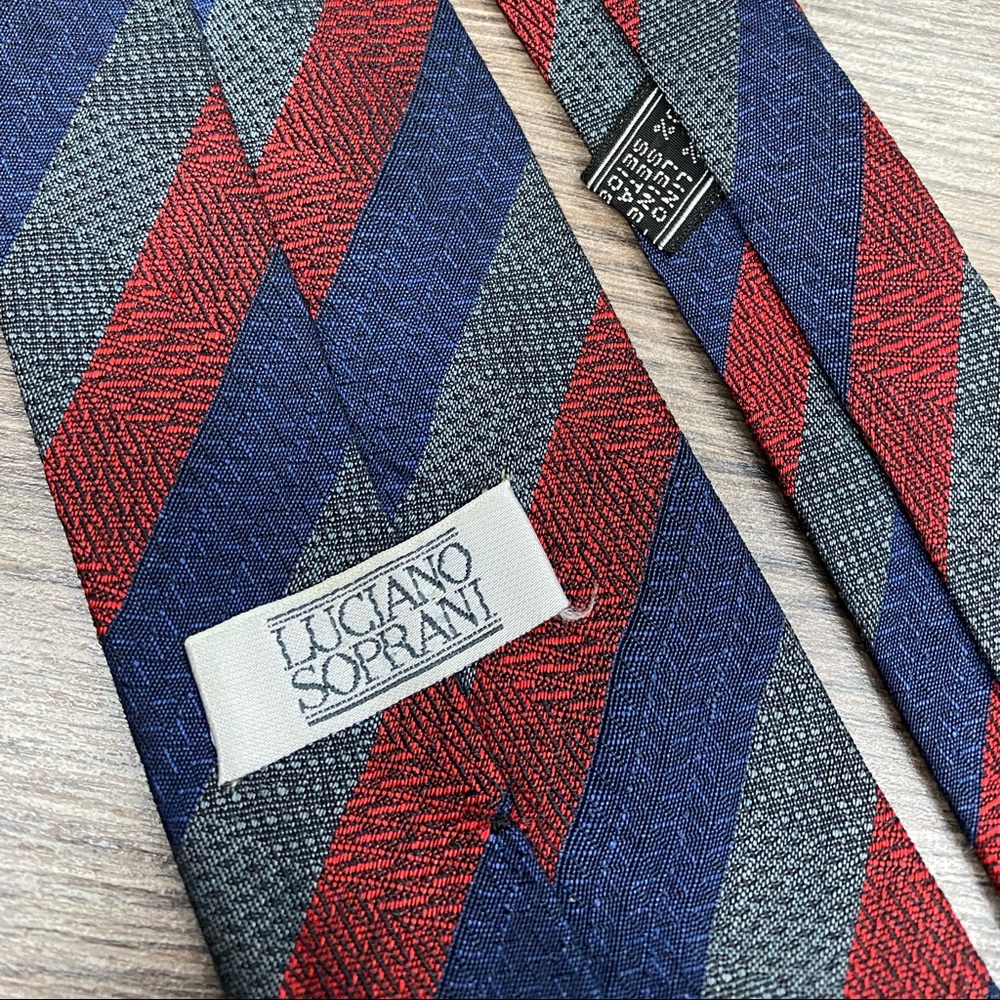 Luciano Soprani Red, Blue & Grey Stripe Silk Tie